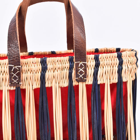 Handwoven French Basket With Blue Stripe - Eco-Friendly & Versatile Tote